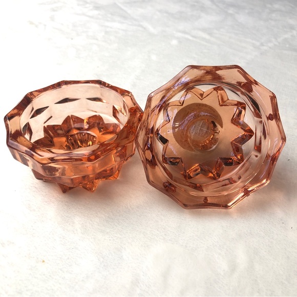 Indiana Glass American Whitehall Taper Holder Peach Candlestick Set 2 Item #1966 - Picture 4 of 12